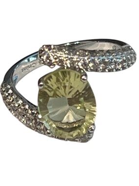 Sterling Silver lemon quartz Gemstone Ring with cubic zirconia size 7